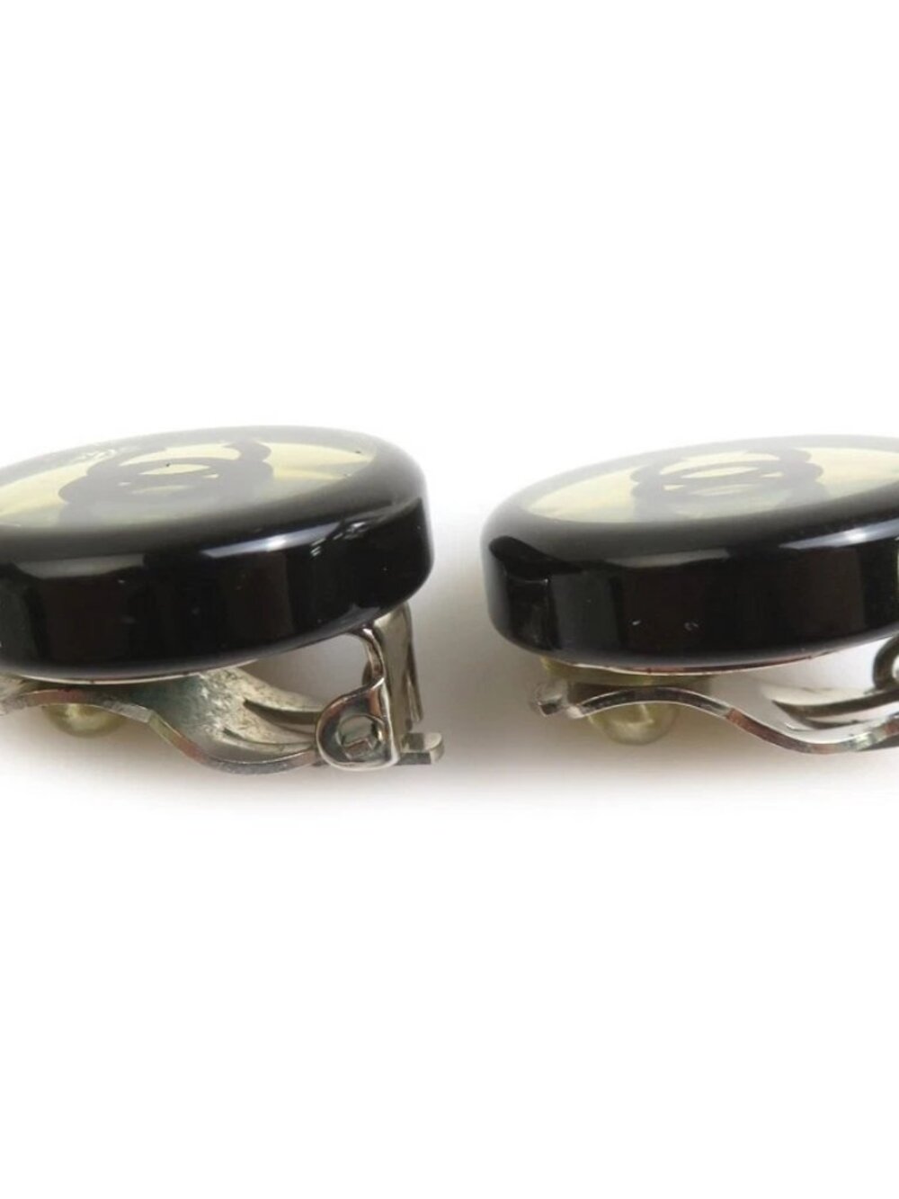 Auth CHANEL CC Logo Earrings Black/Silver Metal/Resin - Picture 6 of 8